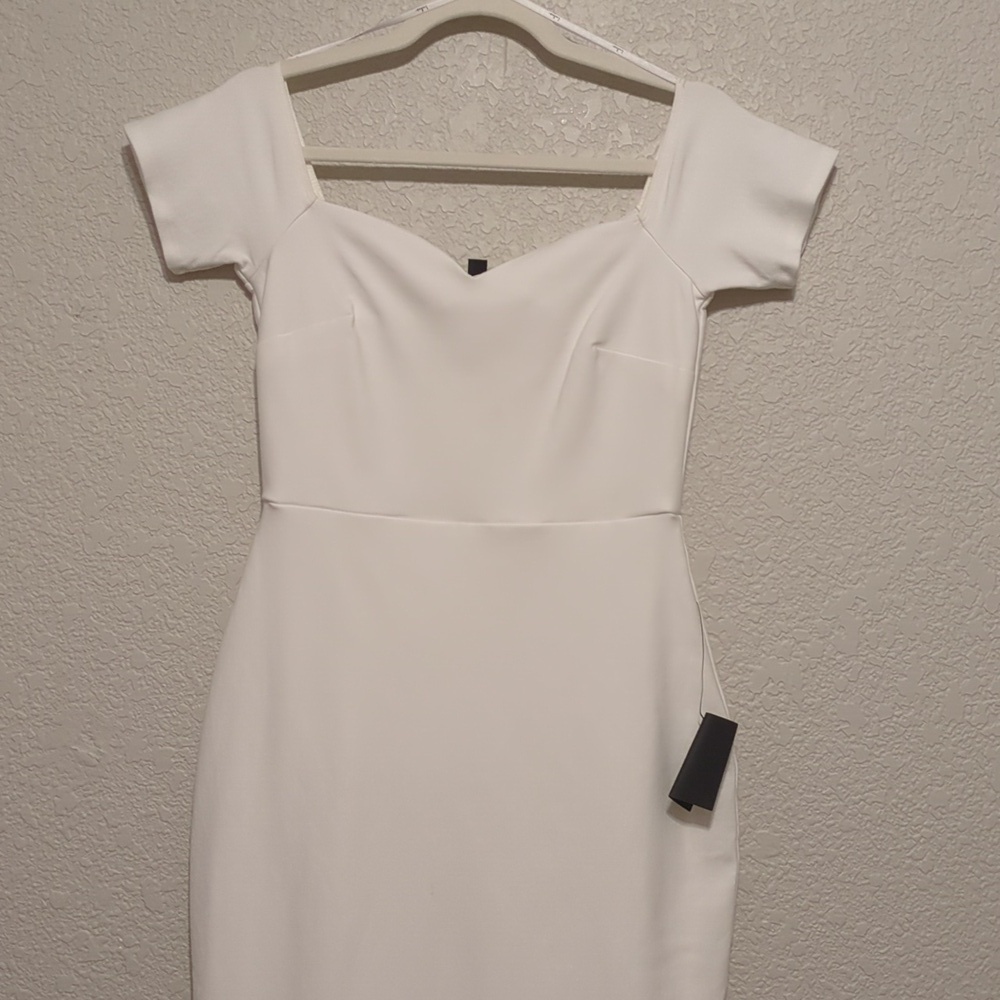 Lulu's How Much I Care ivory off shoulder fitted bodycon trumpet midi dress - Picture 8 of 12